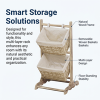 Heavy Duty Shelving Unit for Living Room Bathroom, Narrow Storage Rack with Bamboo Wood Frame, Fabric Cover Organizer, Freestanding Floor