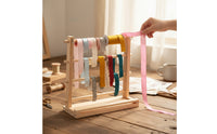 Ribbon Storage Rack Wood Ribbon Organizer with Tray Wooden for Crafters, Florists, Gift Wrapping Station