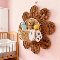 Woven Rattan Storage Basket Multi-Functional Flower Shaped Wall Basket Easy to Clean Yellow Blossom Hanging Planter for Bedroom