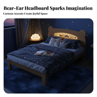 Childrens Wood Bed Built-in Lighting Solid Wood Bed Frame No Box Spring Needed Bedroom Furniture for Guests, Adults, Guest Room, Apartment