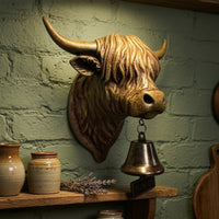 Scottish Cattle Welcome Bell Metal Welcome Bell with Bovine Head Outdoor Antique Bronze Door Chime for Entryway