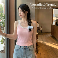 Going Out Tops for Women with Lace Trim and Bow Detail, Cashmere Blend Sleeveless Camisole for Layering, Backless Tank, Y2K Style Vest