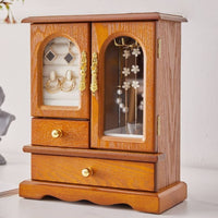 Jewelry Organizer with Drawers Wood-Grain Desktop Jewelry Chest Vintage-Style Wooden Desk Organizer with Drawers for Vanity, Dresser, Bedside Table