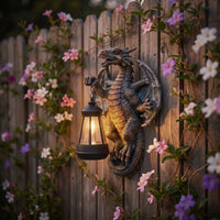 Dragon Sculpture with Lantern Gothic Outdoor Wall Lantern Antique-Style