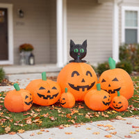 Inflatable Black Cat on Pumpkins Inflate Inflatable Pumpkin with Black Cat Jack-O'-Lantern Decor Outdoor for Yard, Lawn
