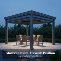 Aluminum Rigid-Roof Pergola Weather Resistant Modern Outdoor Pergola Rainproof Modern Aluminum Pavilion for Families, Courtyard, Deck