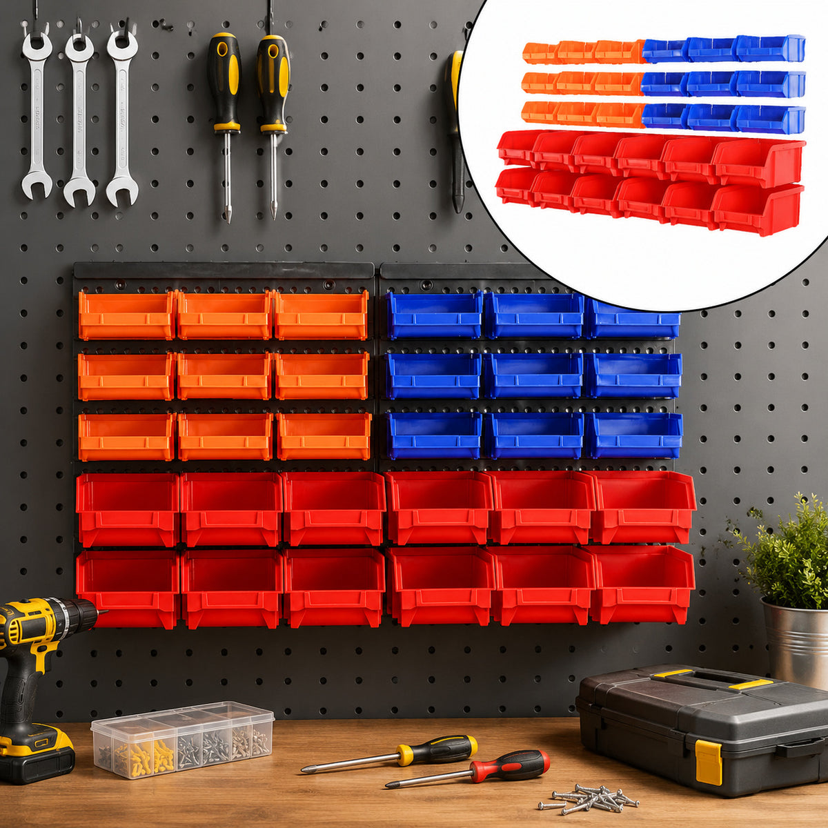 30-Piece Wall-Mounted Pegboard Tool Storage Box Set