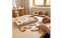 Sturdy Animal Matching Tile Puzzle Preschool Matching Tile Set with Sliding Box Convenient Wooden Puzzle with Storage Box Decorative for Classroom