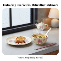 Cartoon Porcelain Tableware Set, Cream Design, Cute Cat Motif, For Adults