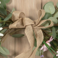 Eucalyptus Blossom Swag Handmade Artificial Flower Lintel Burlap Bow Accent
