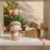Resin Girl Planter Tabletop Display Girl Planter Statue Garden Accent