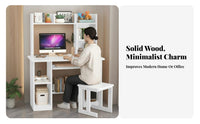 Writing Desk with Bookshelf Multi-functional Office Desk with Storage Shelves Wide Desktop Study Table for Students Suitable for Home Dormitory Bedroom