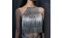 Halter Crop Shirt Glittery Embellished Crop Shirt Sparkling for Women, Festivals, Night Venues, Parties