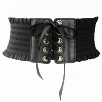 PU Leather Waist Cincher Decorative Wide Corset Belt Adjustable for Women