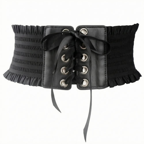 PU Leather Waist Cincher Decorative Wide Corset Belt Adjustable for Women