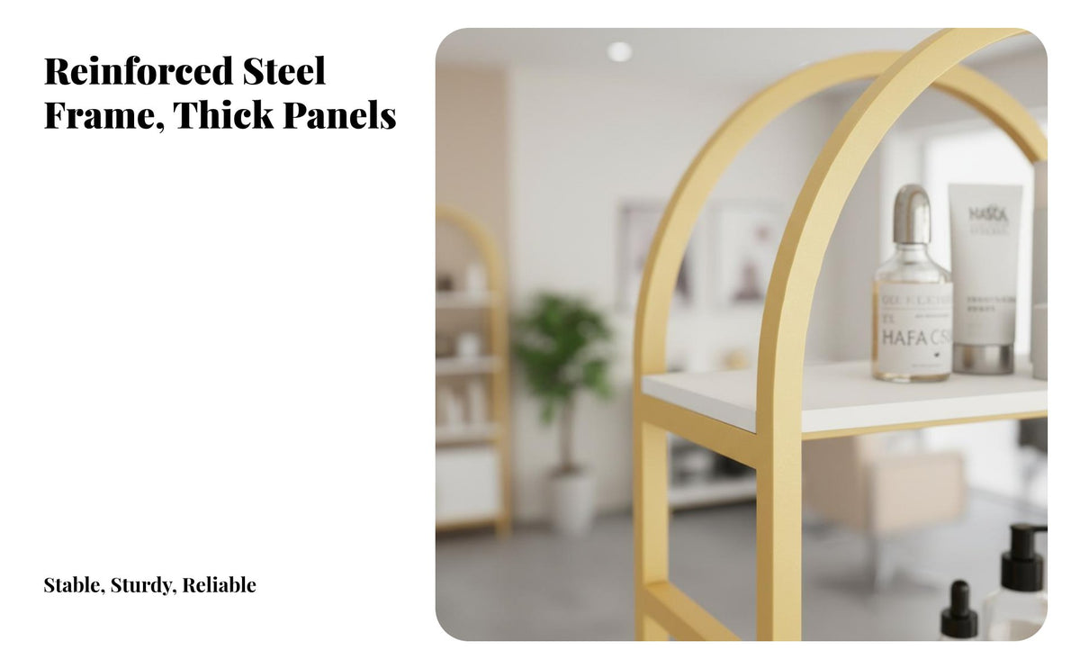 Cosmetic Display Rack Large Capacity Multi-Tier Etagere Versatile Use Arched Display Shelf for Cosmetic Experts, Retailers, Retail Store, Boutique