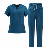 Quick-Drying V-Neck Scrub Top and Pants Breathable Short Sleeve Medical Attire Moisture-Wicking Nurse Doctor Workwear Set for Doctors, Dentists, Veterinarians, Operating Room, Hospital, Oral Office, Beauty Salon