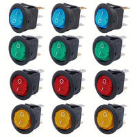 Rocker Switch KCD1 with LED, 12V 20A, Round Top Square Bottom, 20mm Hole