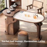 3 Pieces Stone Top beverage Table with Chairs New Chinese look and feel Table with Seating set Modern Design Indoor Furnishing for Balcony, Living Room, Study