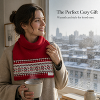 Vintage Fair Isle Jacquard Knitted Poncho Scarf for Women, Winter Warm High-Neck Shawl Wrap