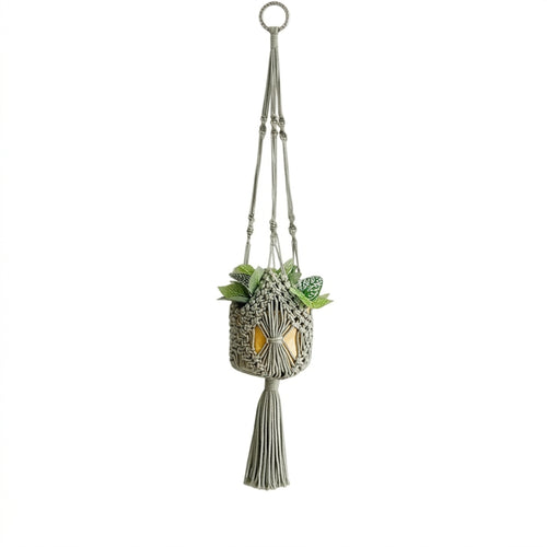 Cotton Rope Planter Net Lightweight Hanging Planter with Tassel Space-Saving