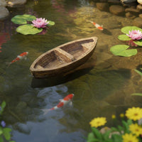Pond Landscape Boat Realistic Wood Texture Garden Decor for Courtyard