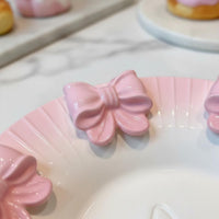 3D Embossed Bow Plate Hand-Painted Pink Bow Plate Underglaze Color for Girls