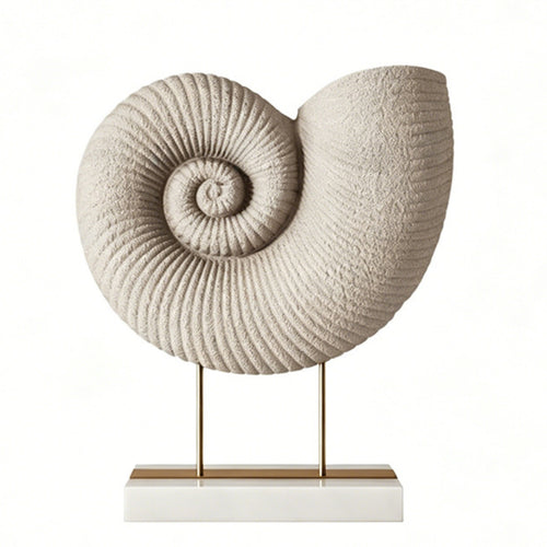 Conch Sculpture Textured Shell Statue with Stand Sea Influenced Figurine for Interior Decorators, Office Desk