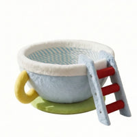 Pet Bowl Bed Bowl-Shaped Cat Bed with Handle Cute Feline Resting Place for Living Room