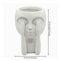 Girl Figure Planter Matte Finish White Resin Planter Anti-Slip Pads