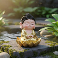 Gold Buddha Statue Polyresin Buddha Lotus Figurine for Courtyard, Patio