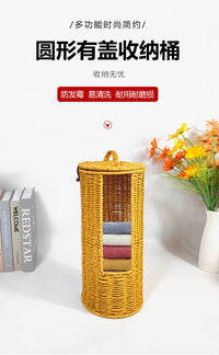 跨境代发圆柱形收纳盒有盖纸巾筒卫生间纸巾收纳酒店民宿毛巾筐