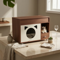 Cat Washroom Cabinet Walnut Finish Cat Furniture Litter Cabinet Caster Wheels