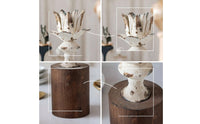 Metal Flower Candle Holder with Wooden Base Floral Taper Candle Holder Rustic Vintage for Tabletop, Weddings