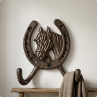 Horse Head Horseshoe Hook Textured Home Organizer Decorative