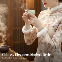 Women's Fleece Lined Ethnic Qipao Top, Modern Urban Short Style