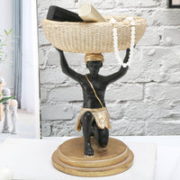 Resin Tribal Figure Key Holder Creative Design Kneeling Man Statue with Bowl Multi-Functional Home Decoration for Office