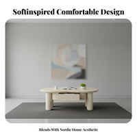 Cumulus-formShaped Low Table Cream Aesthetic Curvy Table with Sphere Legs Rounded Corners Round Perimeter Design for Parents