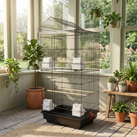 Bird Villa Double Layer Metal Habitat, Large Space 46x36x100cm Spacious Bird Cage for Budgie, Cockatiel and Myna, Secure Multi-Level Animal Enclosure