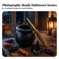 Halloween Decoration Set Dark Textured Finish Halloween Pot Straw Bristles