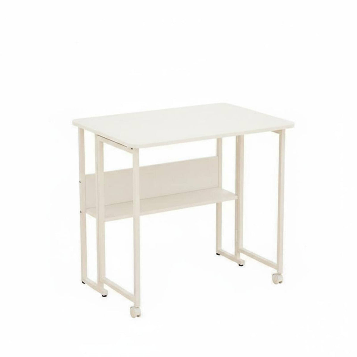 Foldable Desk with Shelves Space-Saving Design for Bedroom