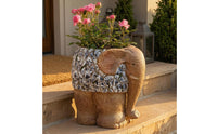 Hand Painted Elephant Planter Floral Pattern Decorative Elephant Planter Stone Like Finish House Decoration