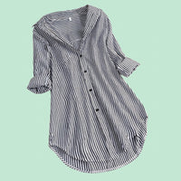 Long Sleeve Tops Women Striped Blouse for Office and Business Casual, Oversized Shirts for with Polyester Material, Loose Fit