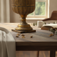 Pedestal Vase Antique-Vintage-Look Vase with Edge Embossed Urn with Square Base for Living Room