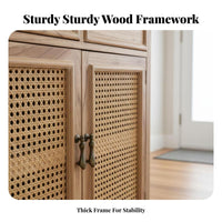 2-Door Rattan Cabinet Large Capacity Rattan Door Console Breathable Design Multifunctional for Kitchen
