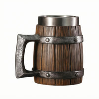 Barrel Beer Stein Rivet Details Wood-Grain Mug Easy to Clean