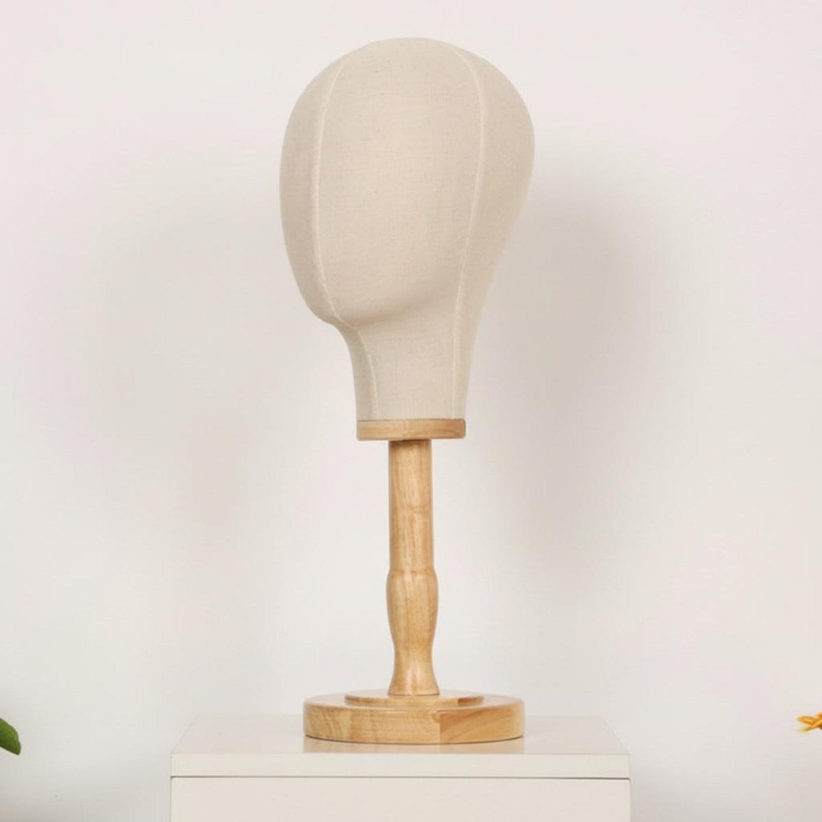 Textile Mannequin Head with Wooden Base Linen Covered Hat Display Stand Professional Look Hairpiece Display Head for Retailers, Boutique