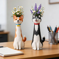 Dog-Shaped Vase Cute Dog Vase Resin Material for Desk, Office
