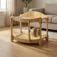 Two-Level Feline Bed Natural Finish Pet Furniture Stable Frame