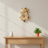 Maneki-Neko Timepiece Wood-Like Finish Home Decor Resin